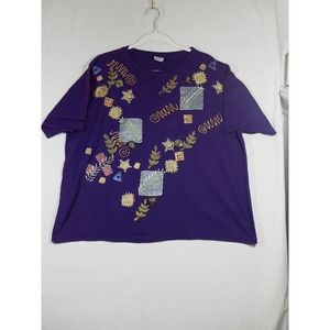 Vtg The Original Cesucci Designer Purple Embellished Short Sleeve Blouse Large